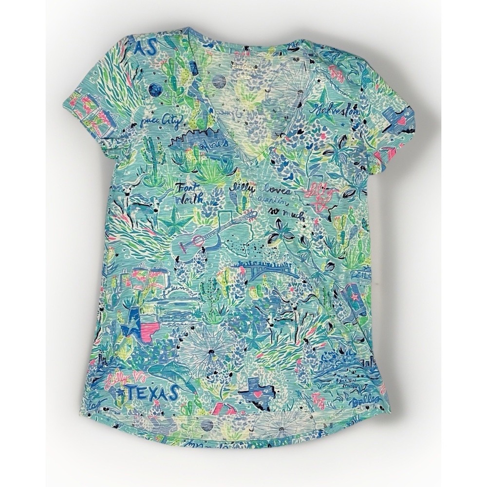 Lilly Pulitzer Etta V-Neck‎ Lilly Loves Texas T-Shirt Sz Small